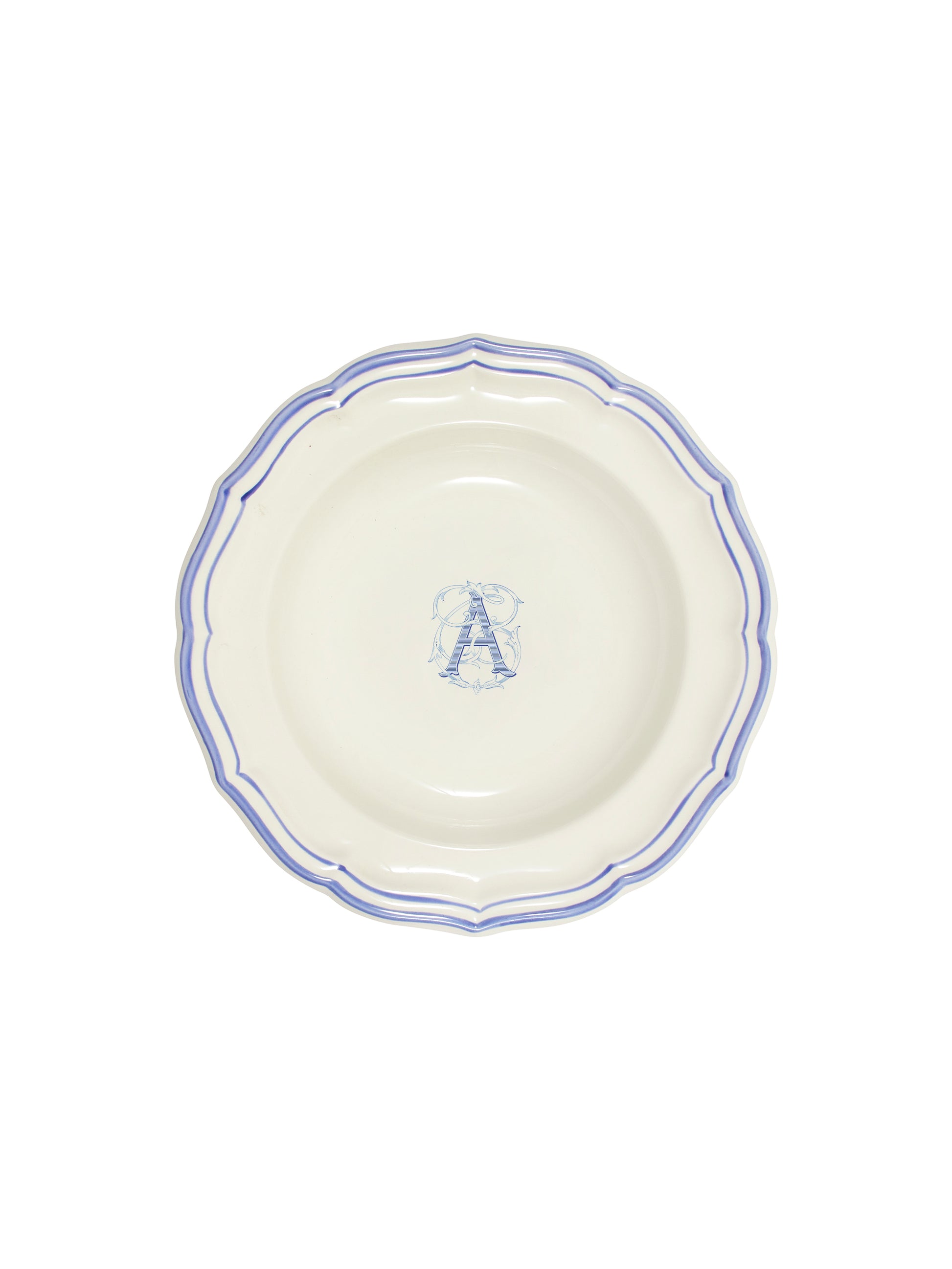 Gien Filet Bleu Monogram Soup Plate A Weston Table