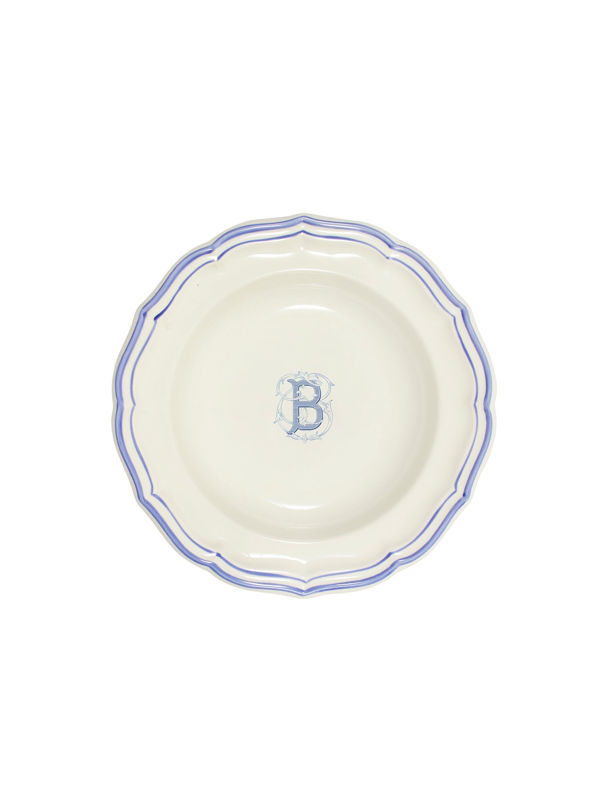 Gien Filet Bleu Monogram Soup Plate B Weston Table