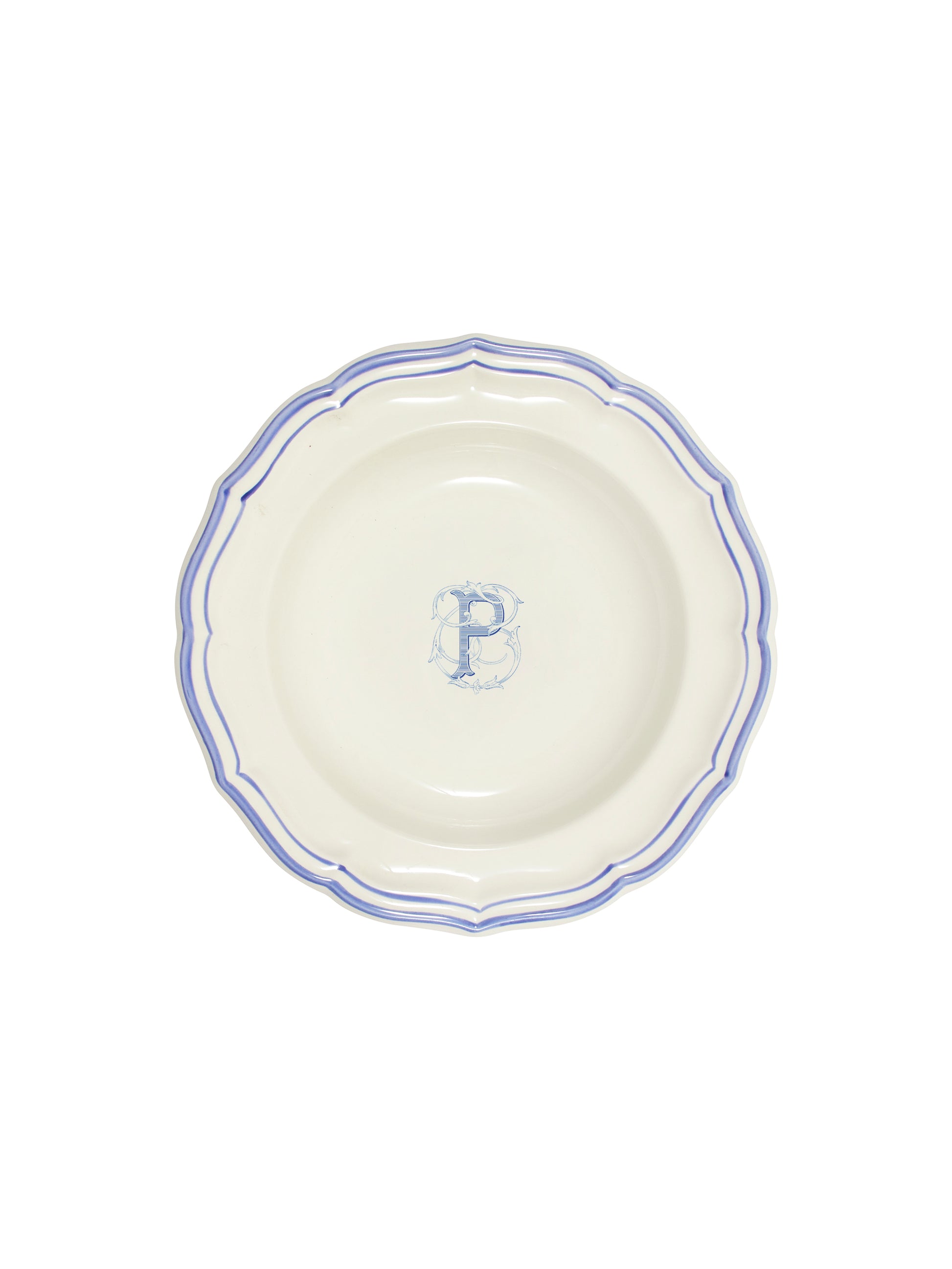 Gien Filet Bleu Monogram Soup Plate P Weston Table