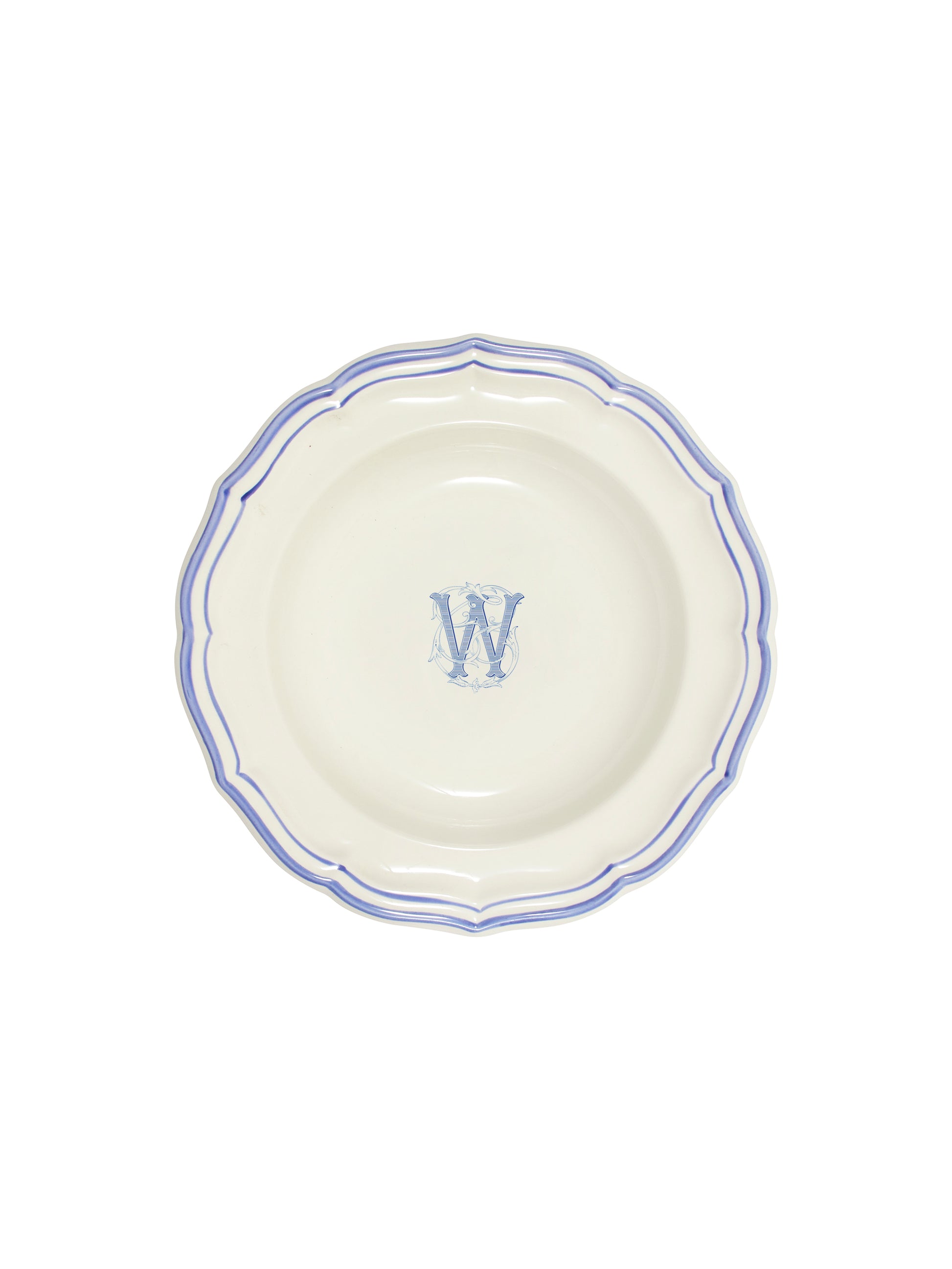 Gien Filet Bleu Monogram Soup Plate W Weston Table