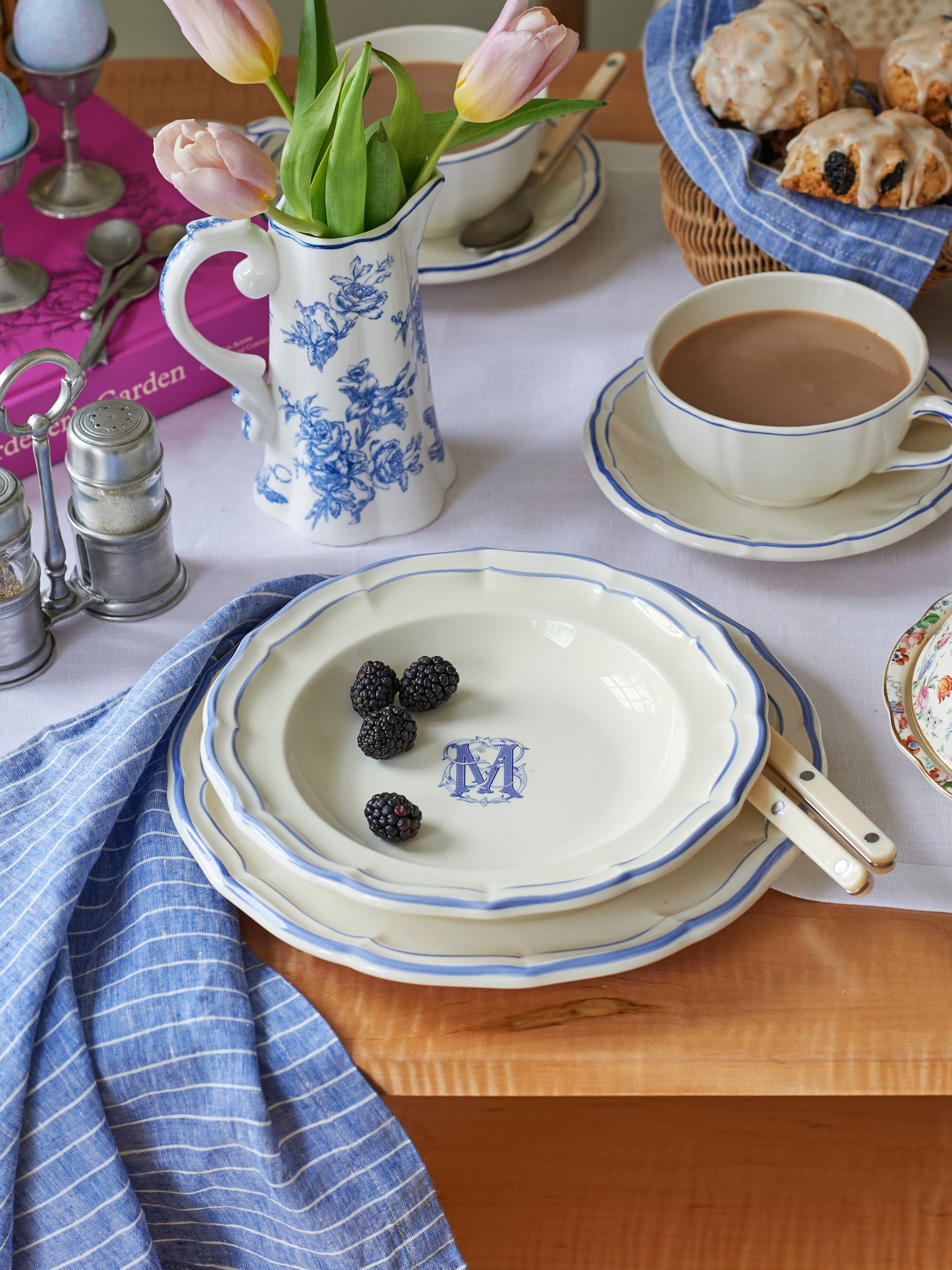 Gien Filet Bleu Monogram Soup Plate Weston Table