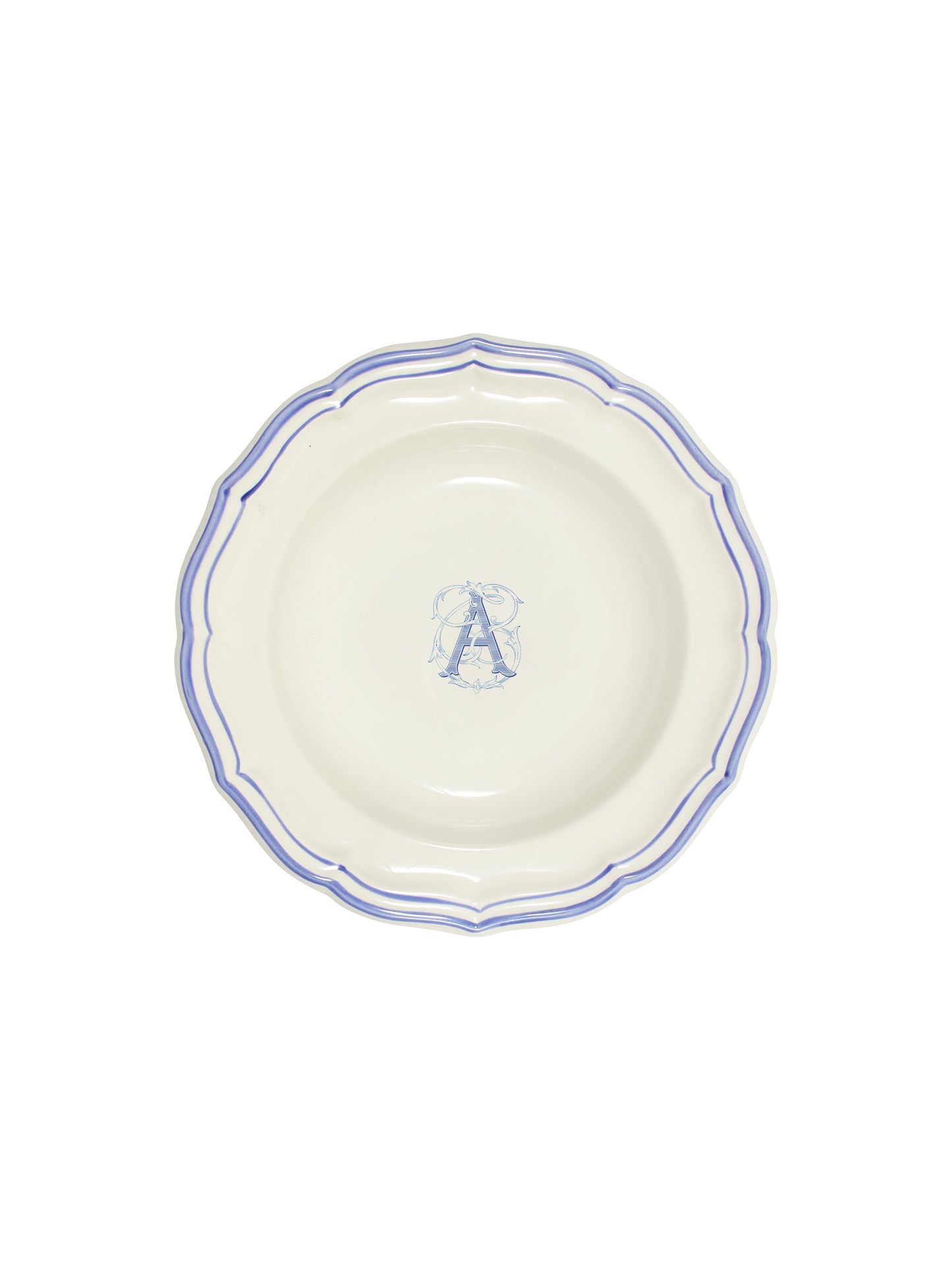 Gien Filet Blue Monogram Soup Plate A Weston Table