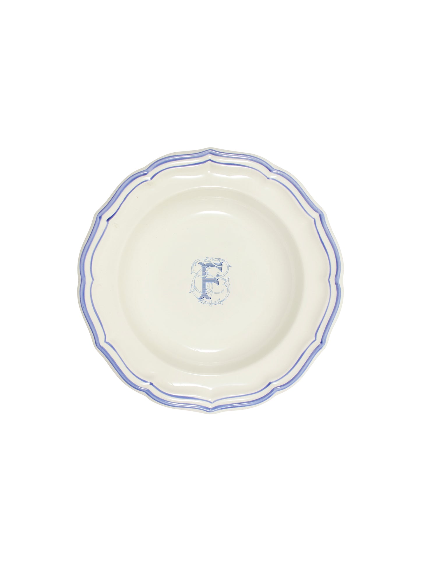 Gien Filet Blue Monogram Soup Plate F Weston Table