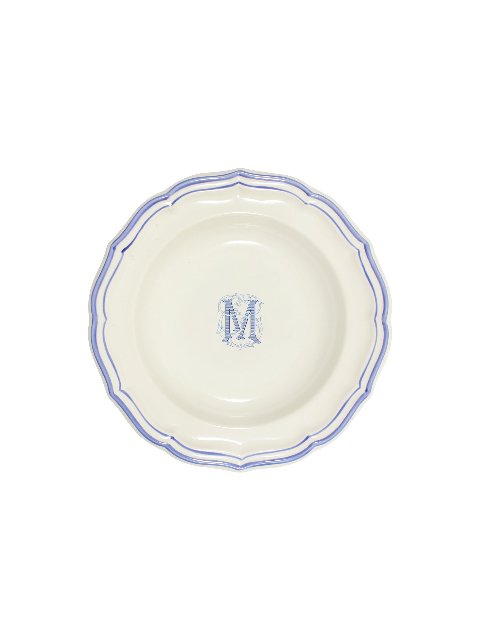 Gien Filet Blue Monogram Soup Plate M Weston Table