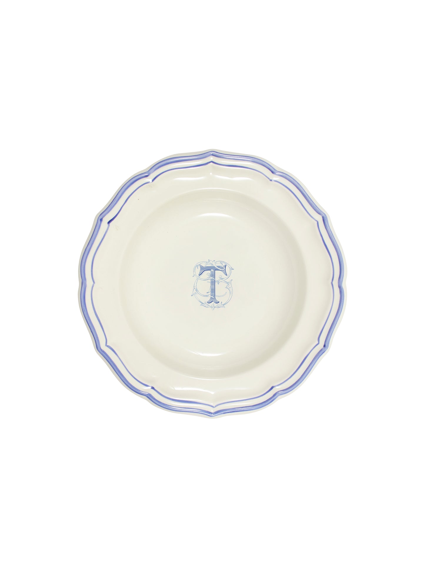Gien Filet Blue Monogram Soup Plate T Weston Table