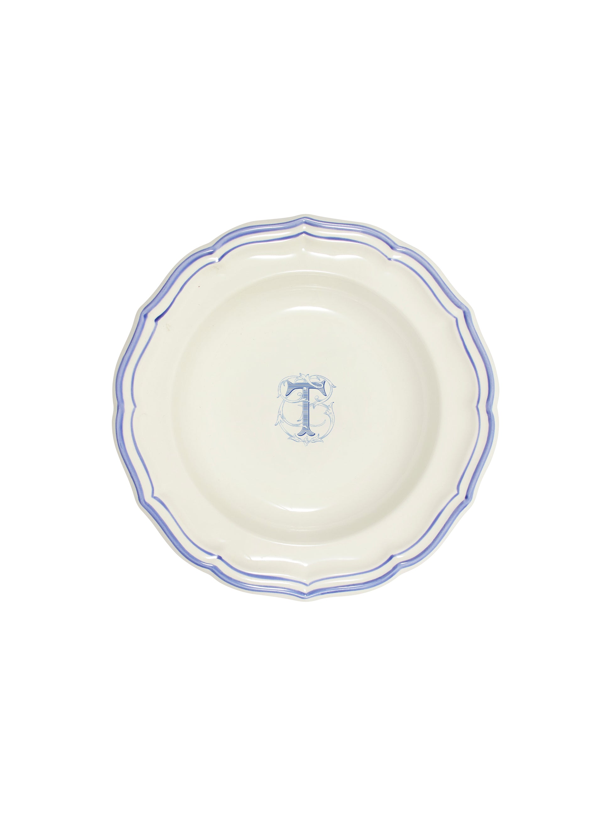 Gien Filet Blue Monogram Soup Plate T Weston Table