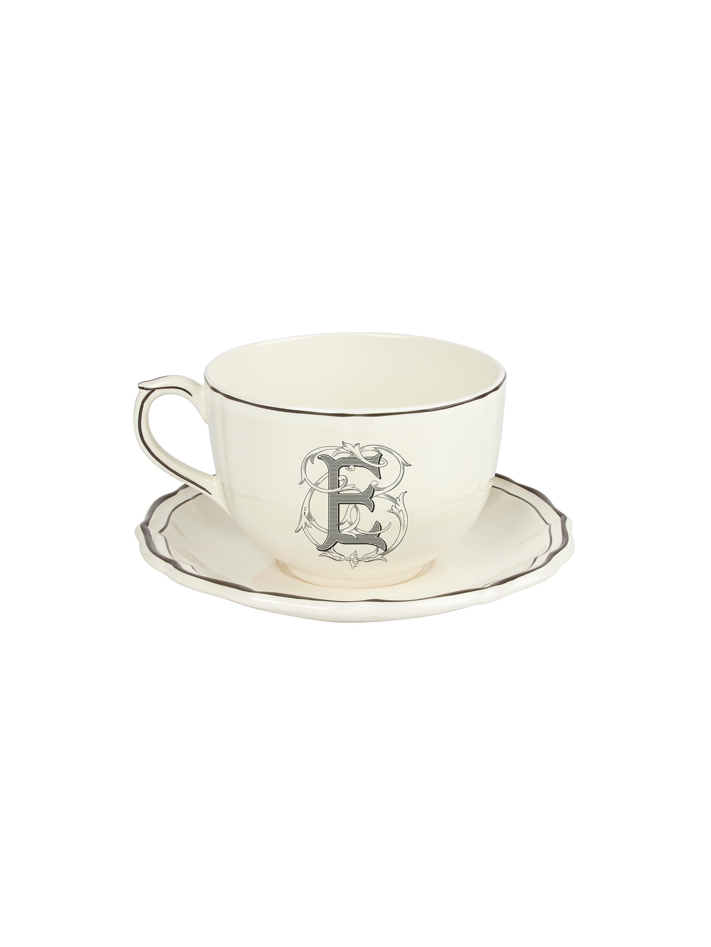 Gien Filet Monogram Midnight Jumbo Cup & Saucer E Weston Table