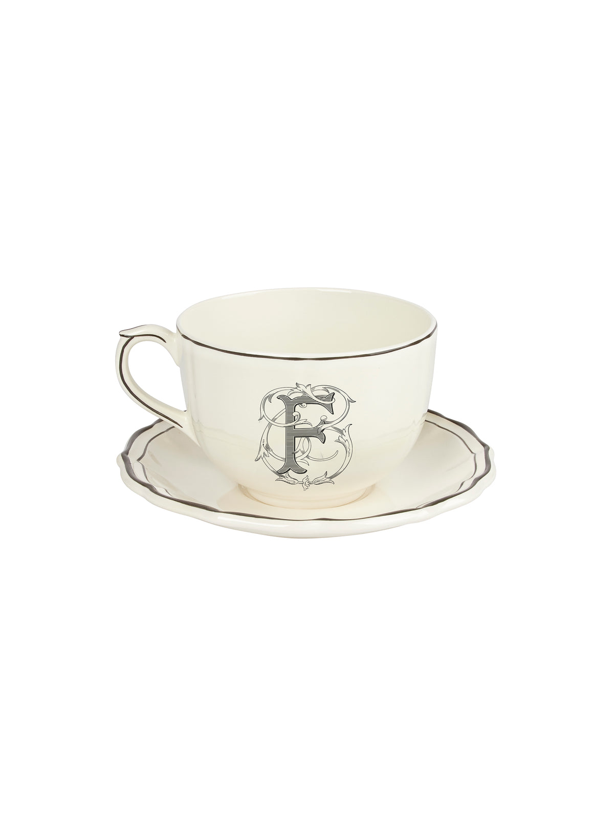 Gien Filet Monogram Midnight Jumbo Cup & Saucer