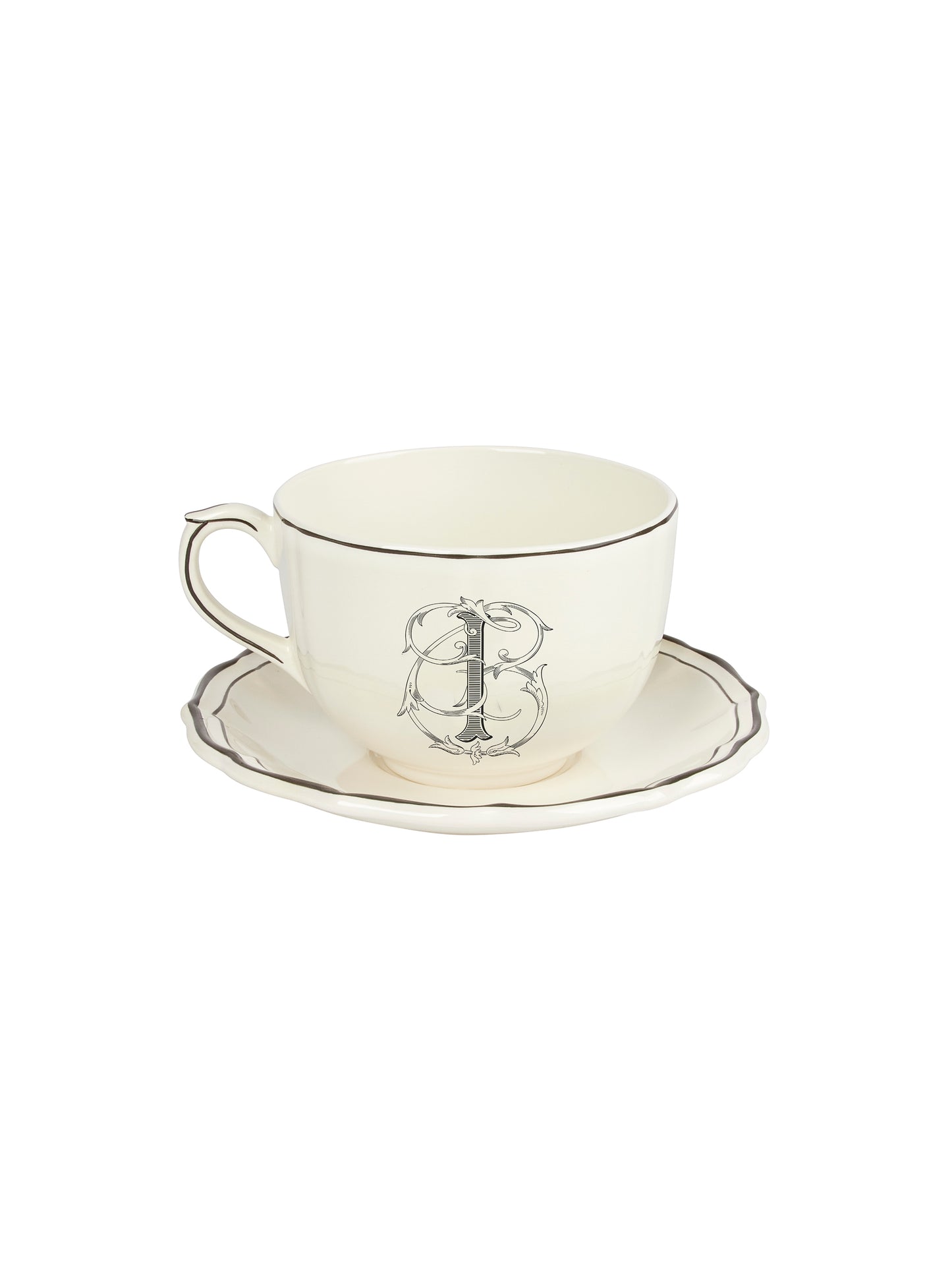 Gien Filet Monogram Midnight Jumbo Cup & Saucer I Weston Table