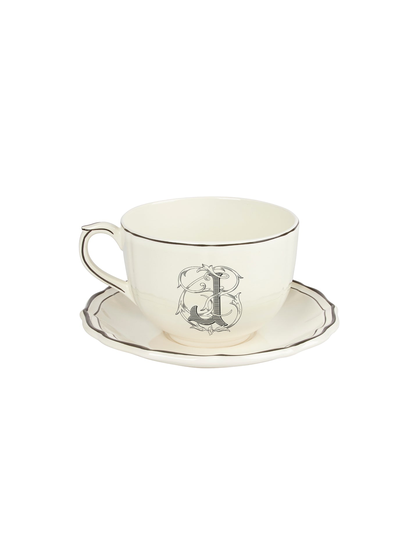 Gien Filet Monogram Midnight Jumbo Cup & Saucer J Weston Table