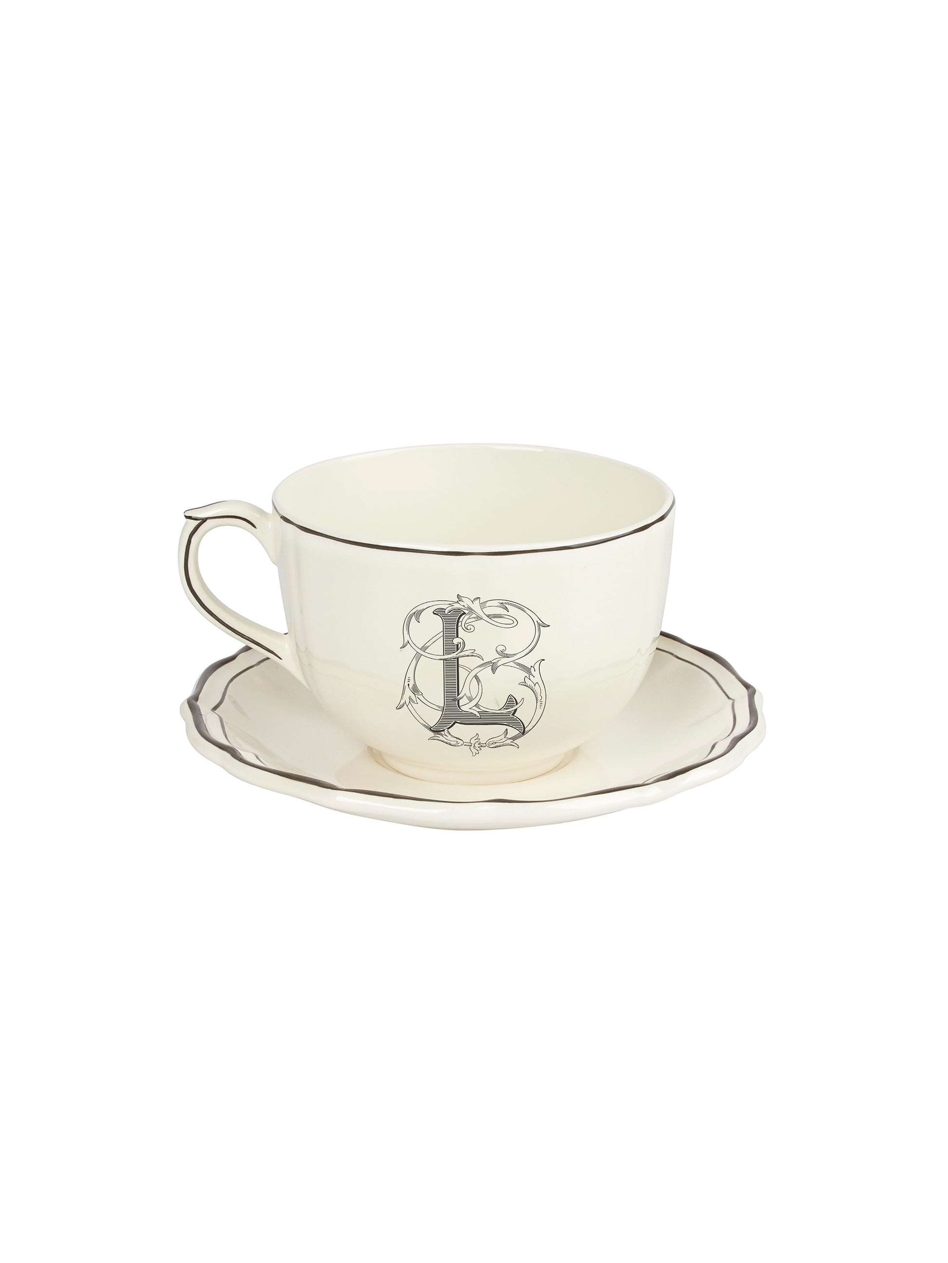 Gien Filet Monogram Midnight Jumbo Cup & Saucer L Weston Table