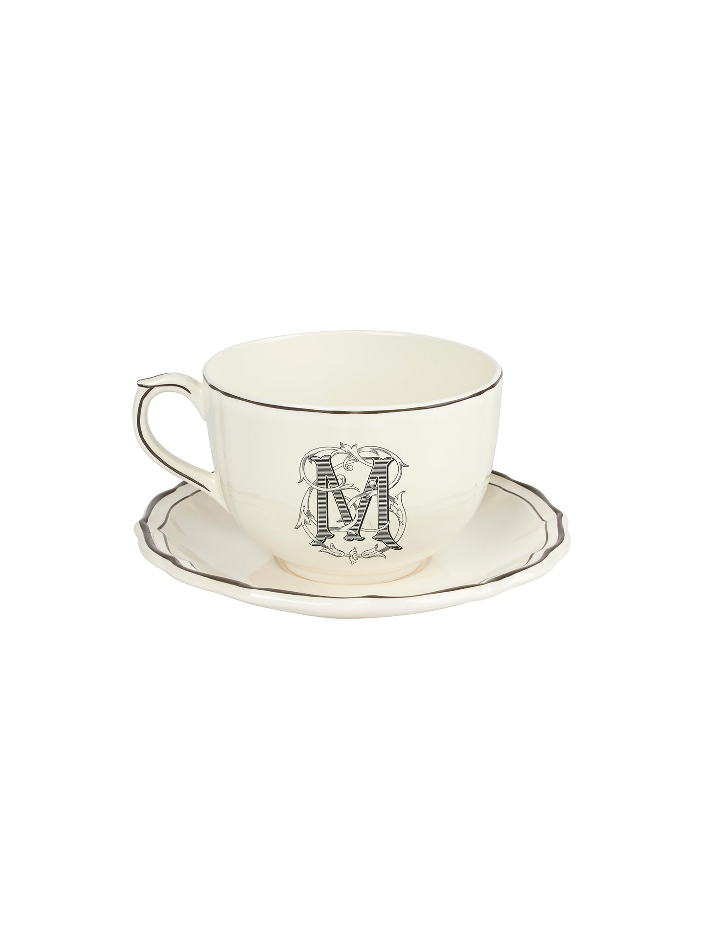 Gien Filet Monogram Midnight Jumbo Cup & Saucer M Weston Table