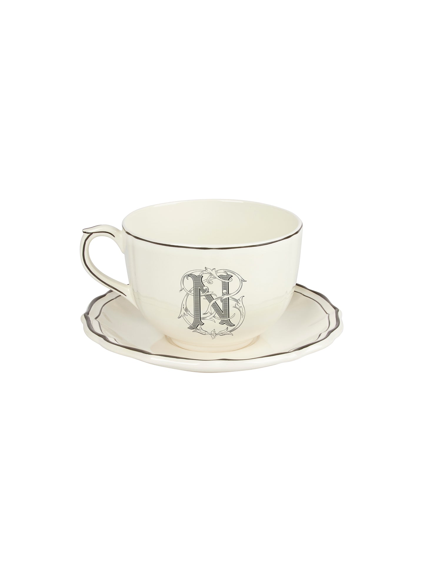 Gien Filet Monogram Midnight Jumbo Cup & Saucer N Weston Table