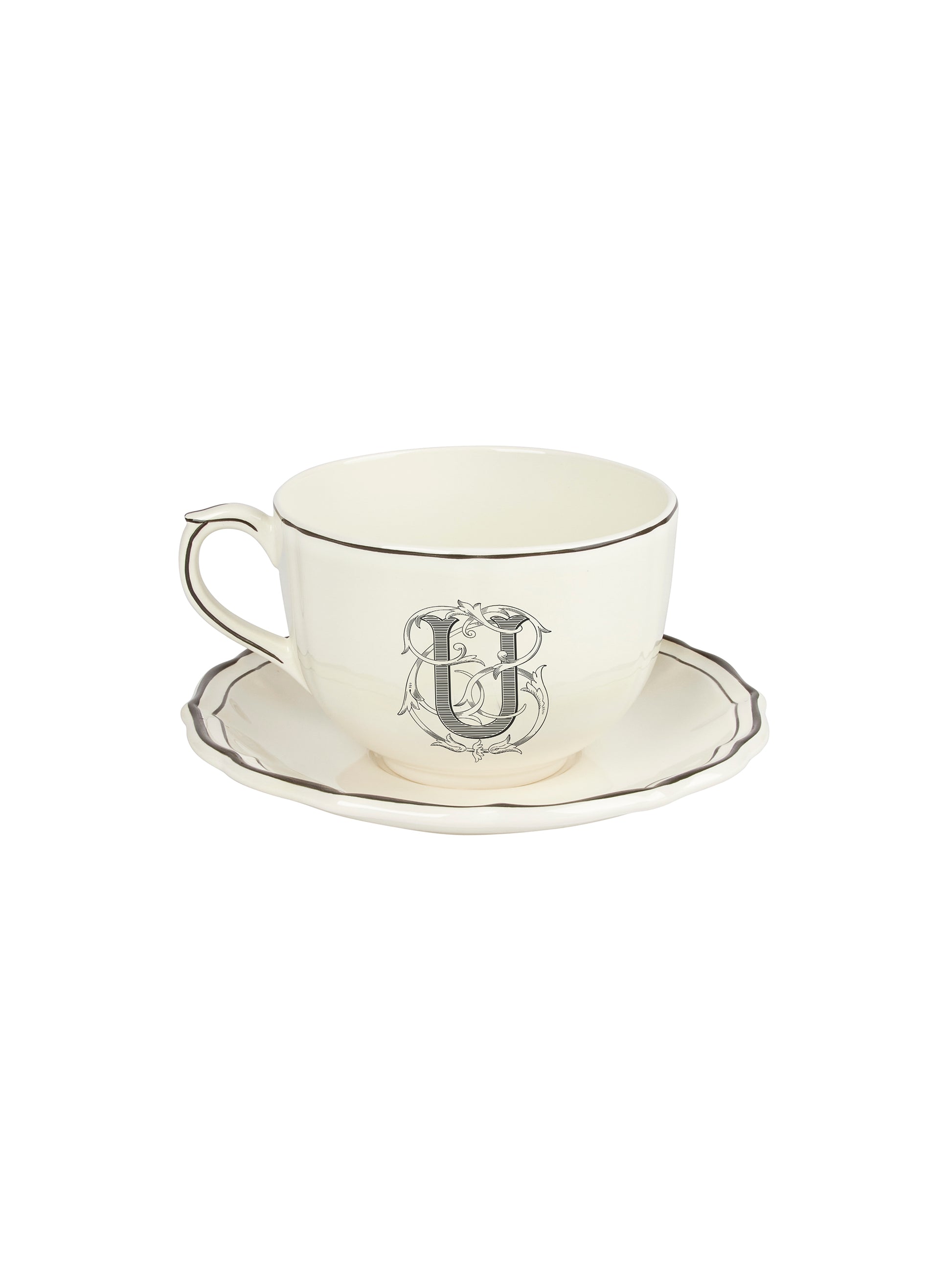 Gien Filet Monogram Midnight Jumbo Cup & Saucer U Weston Table