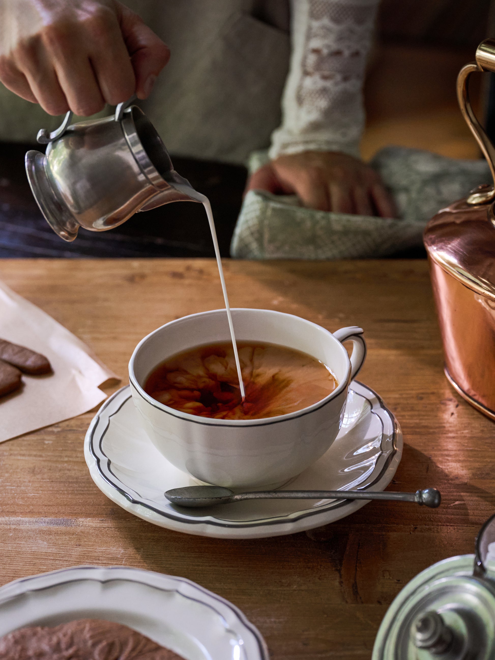 Gien Filet Taupe Breakfast Cup and Saucer Set Weston Table