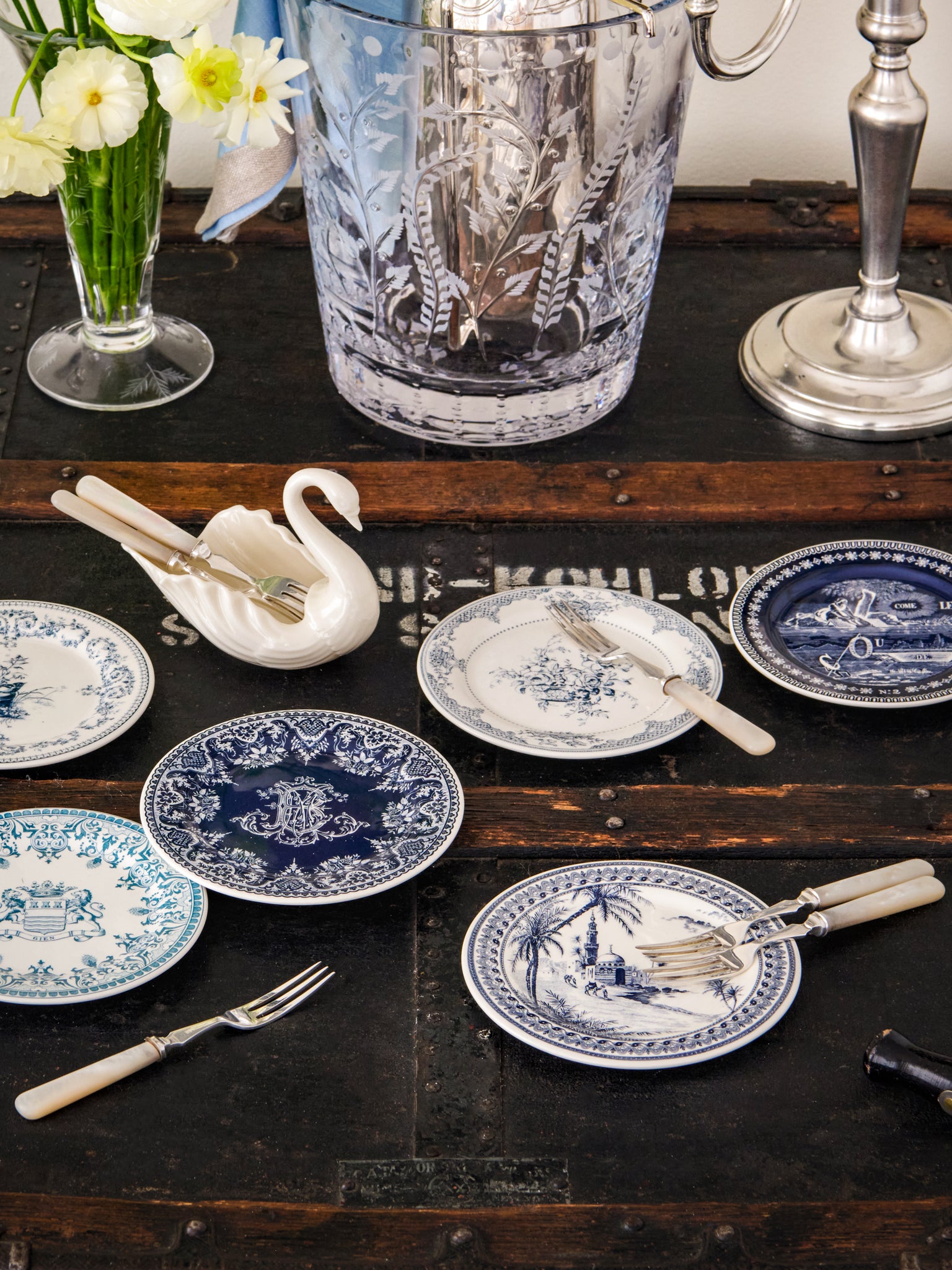 Gien Les Dépareillées Blue Coaster or Mini Plate Set Weston Table