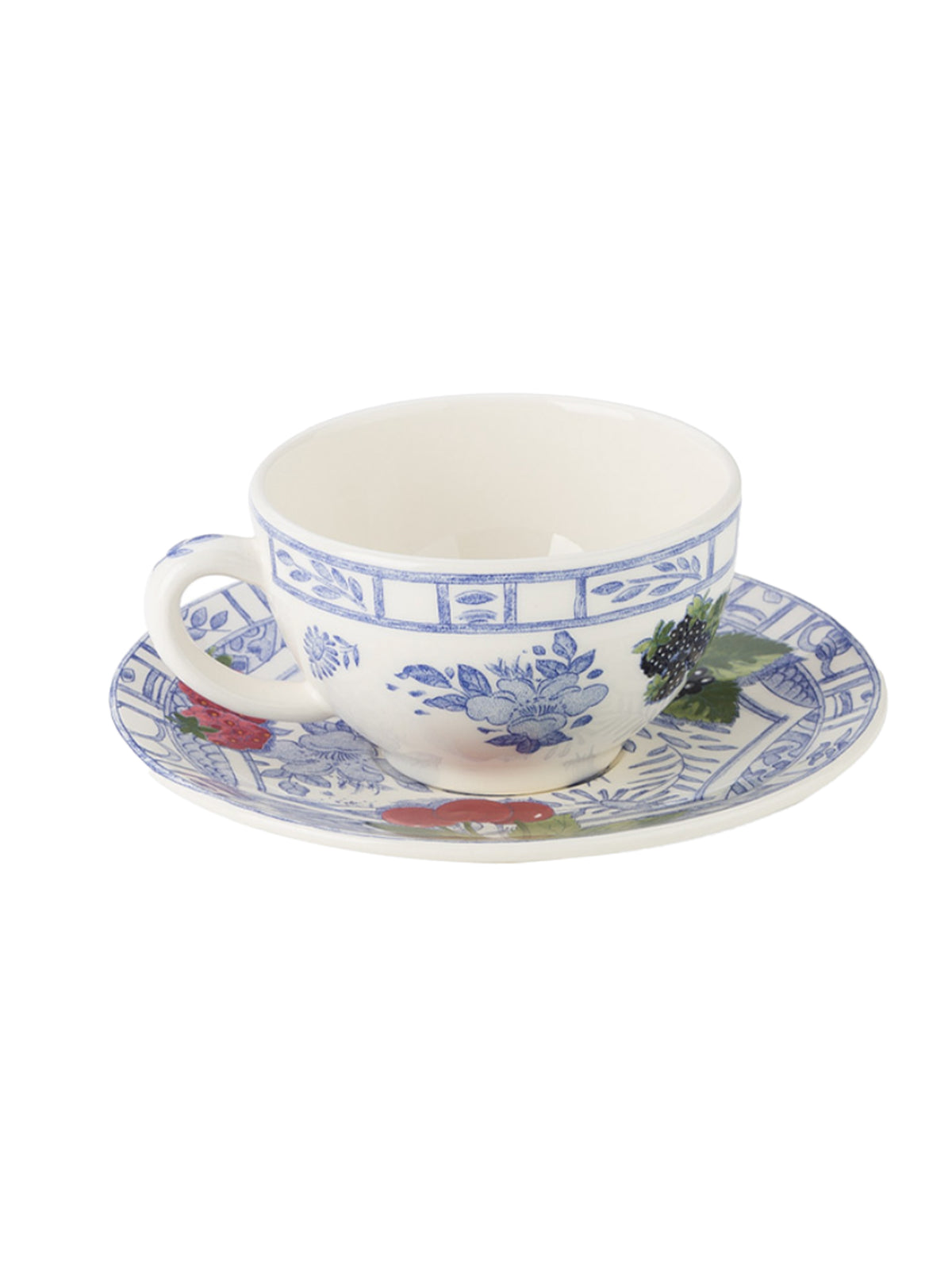 Gien Oiseau Blue Fruits Tea Cup & Saucer Weston Table