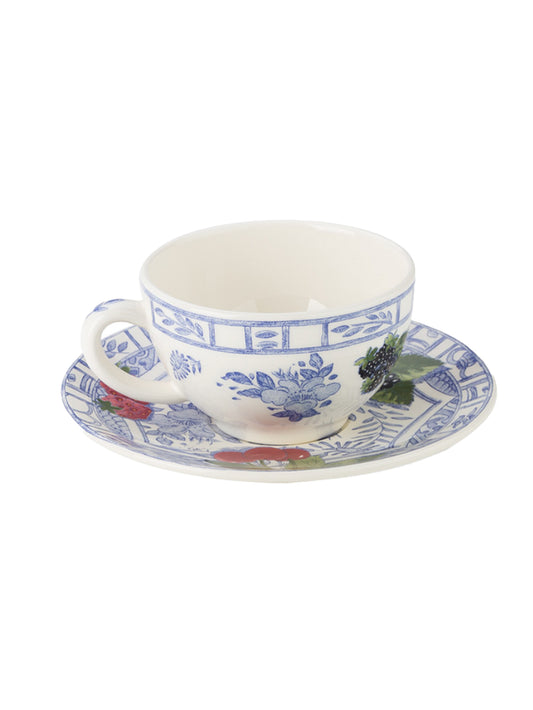 Gien Oiseau Blue Fruits Tea Cup & Saucer Weston Table