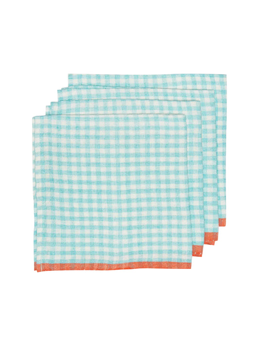Gingham Aqua & Orange Napkin Set Weston Table