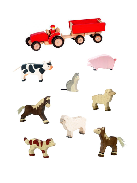Goki Red Tractor and Farm Animals Gift Set Weston Table