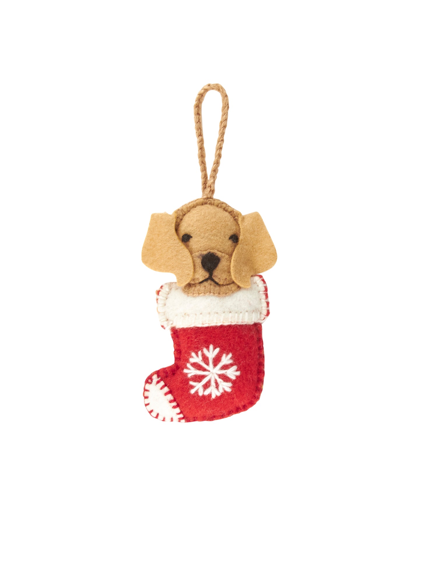 Golden Retriever in Stocking Wool Felt Ornament Weston Table