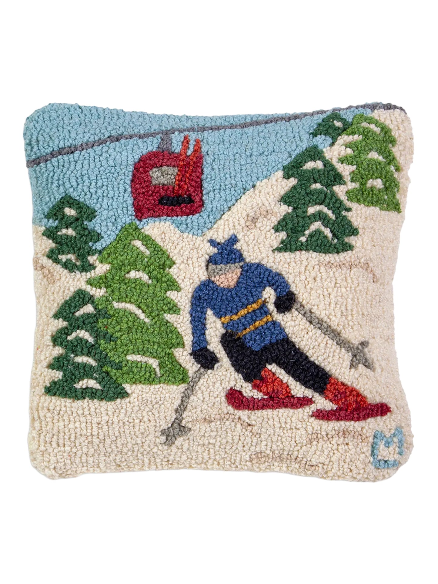 Gondola Run Blue Hooked Wool Square Pillow Weston Table