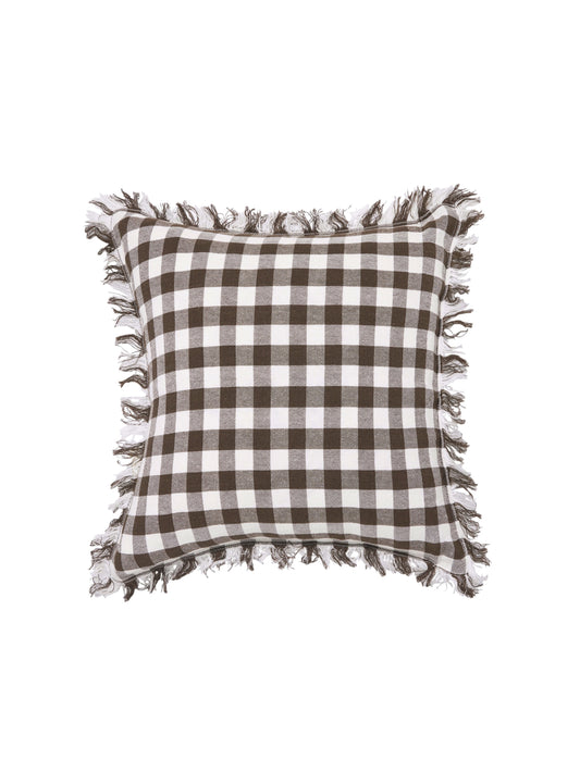 Handloomed Chocolate Gingham Linen Pillow Weston Table