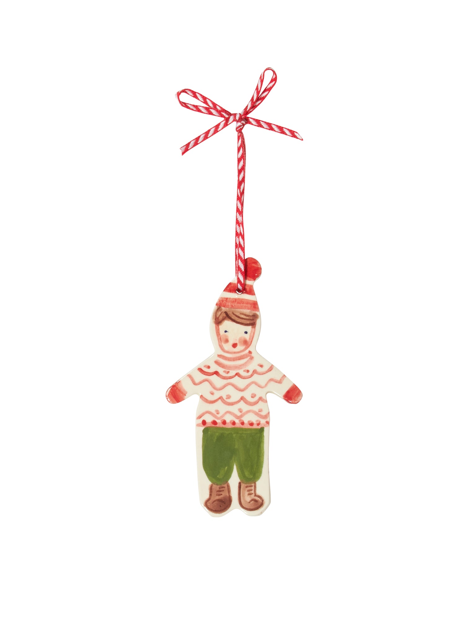 Handmade Scandinavian Clay Christmas Ornament Boy Red Sweater Weston Table