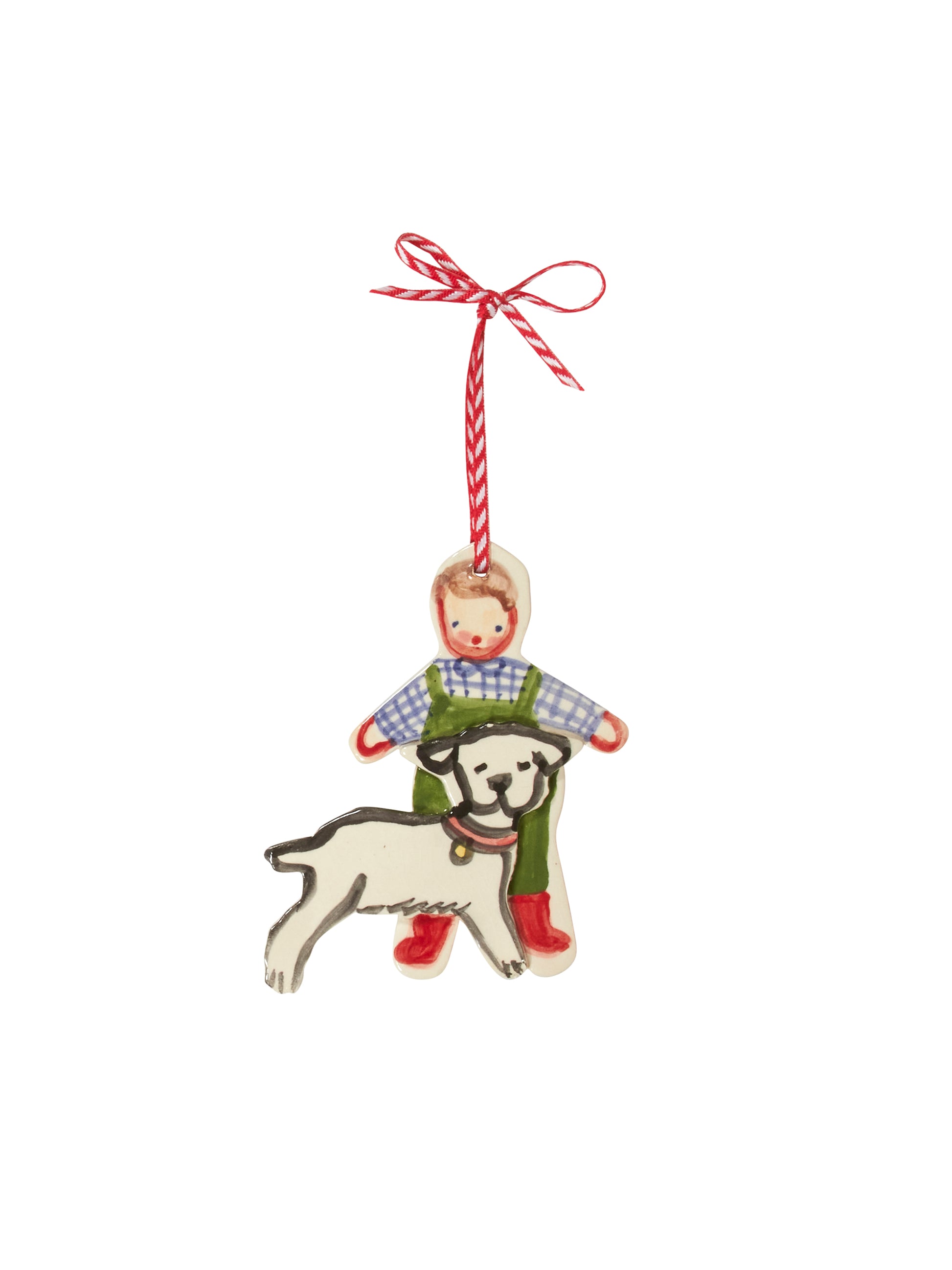 Handmade Scandinavian Clay Christmas Ornament Boy with Dog Weston Table