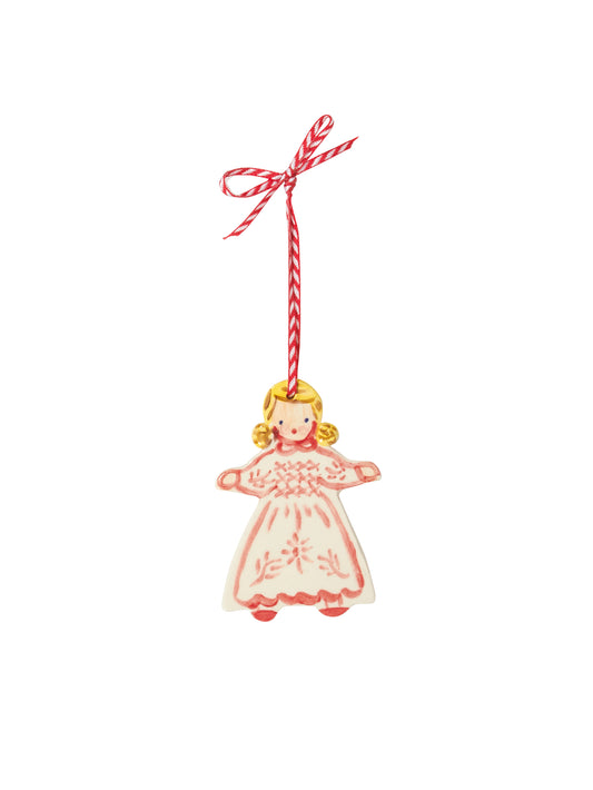 Handmade Scandinavian Clay Christmas Ornament Girl Red Dress Weston Table