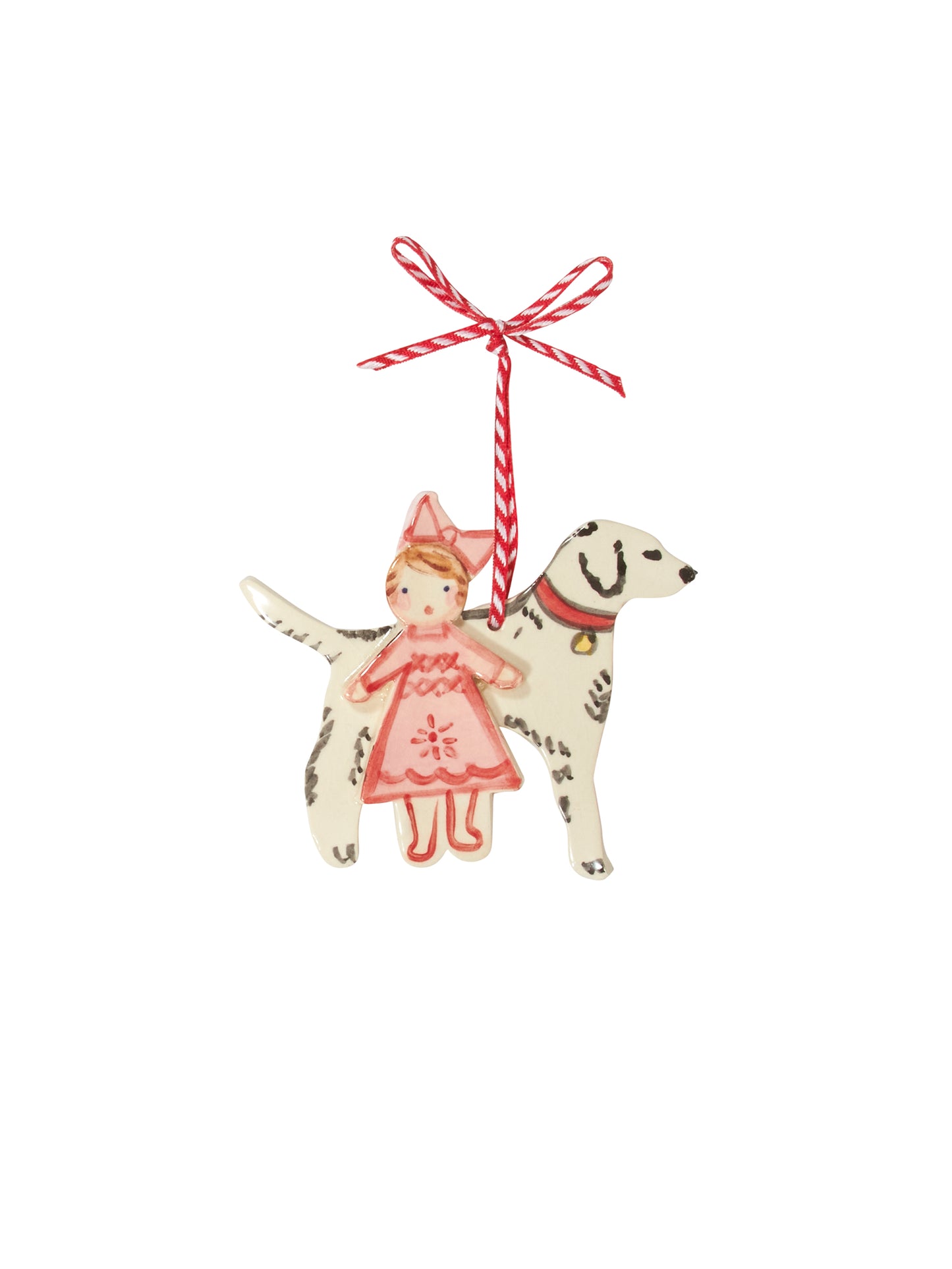 Handmade Scandinavian Clay Christmas Ornament Girl with Dog Weston Table