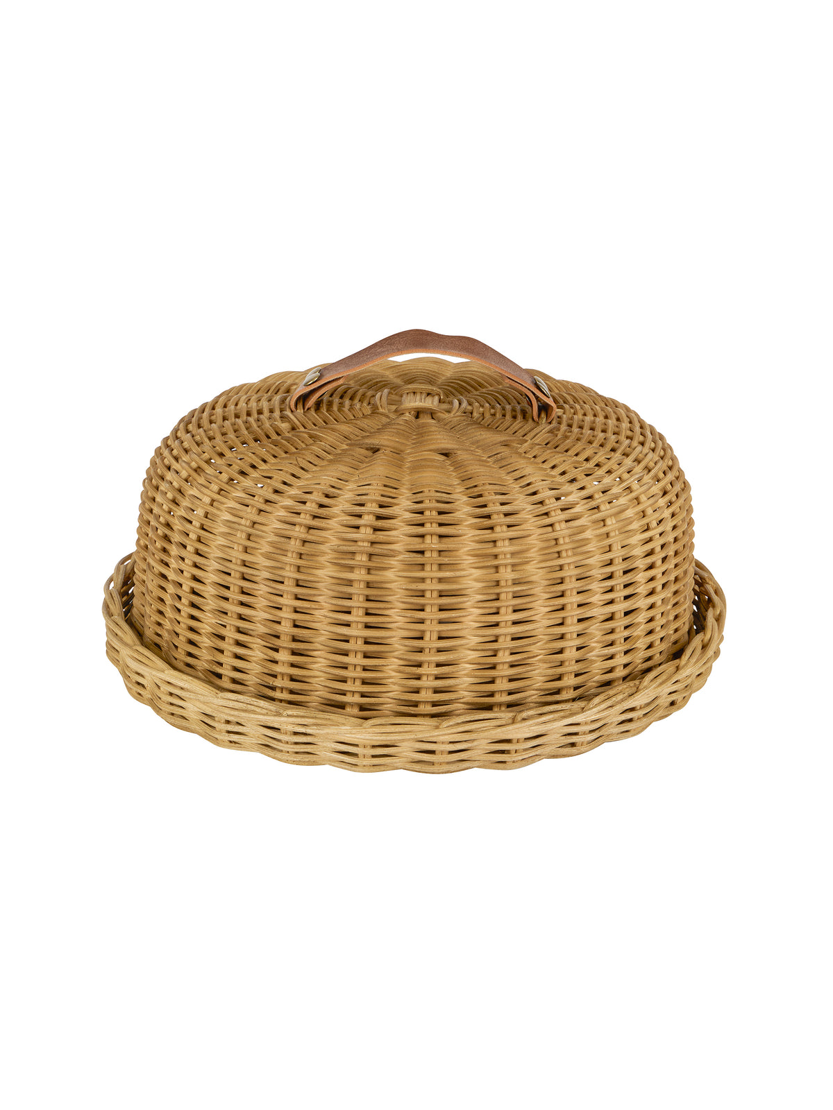Handwoven Wicker Dome and Plate with Leather Handle Medium Weston Table