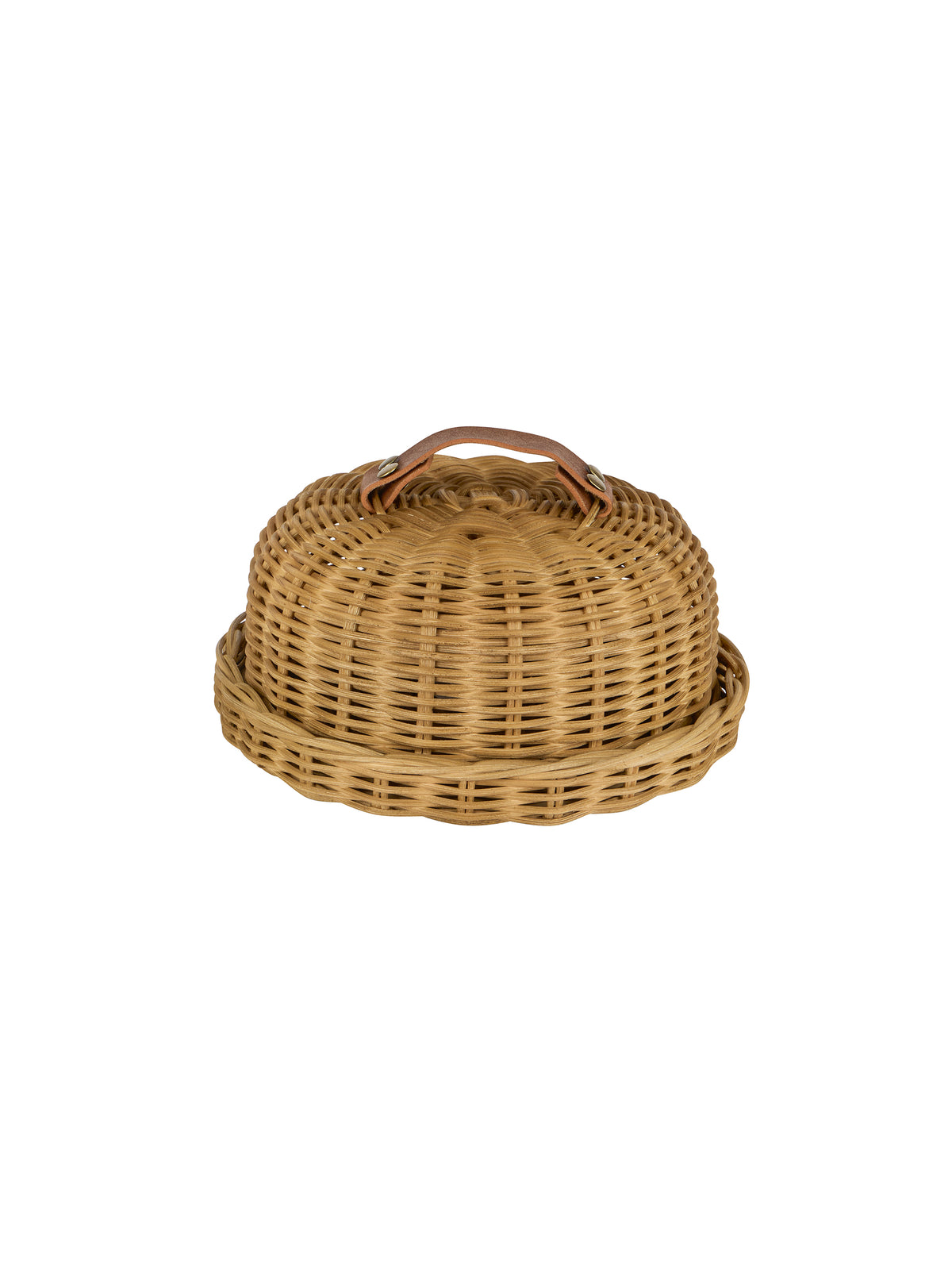 Handwoven Wicker Dome and Plate with Leather Handle Small Weston Table
