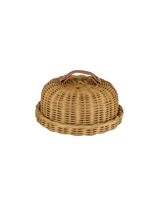 Handwoven Wicker Dome and Plate with Leather Handle Small Weston Table