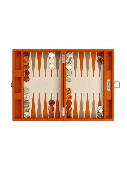 Hector Saxe Orange Leather Backgammon Weston Table