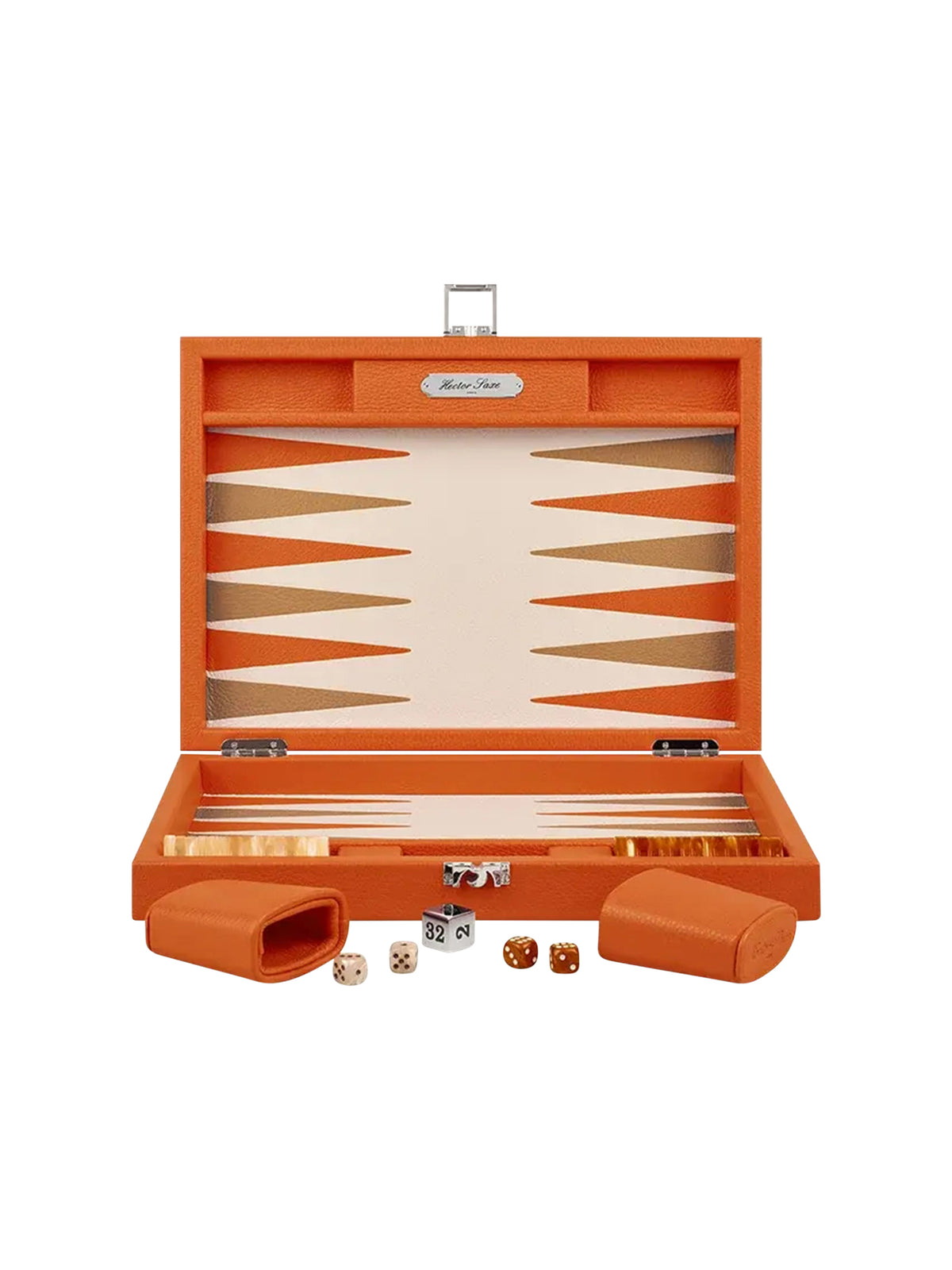 Hector Saxe Orange Leather Backgammon Weston Table