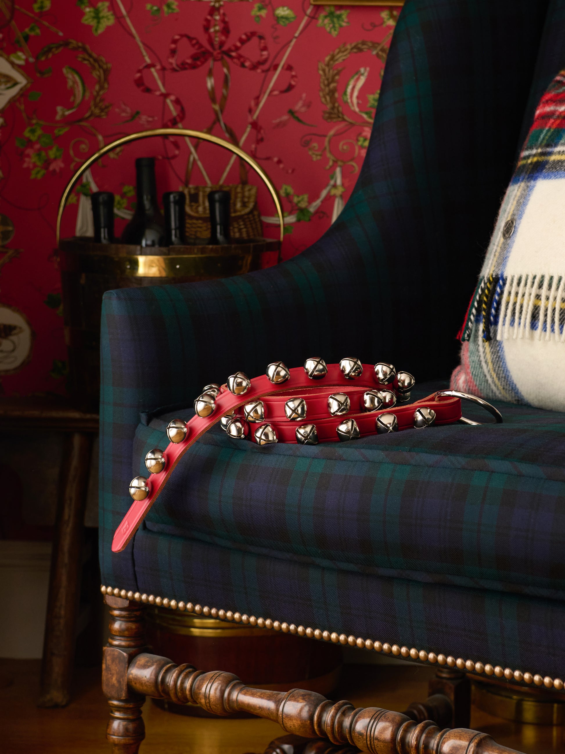 Heirloom Sleigh Bells with Red Leather Straps Weston Table