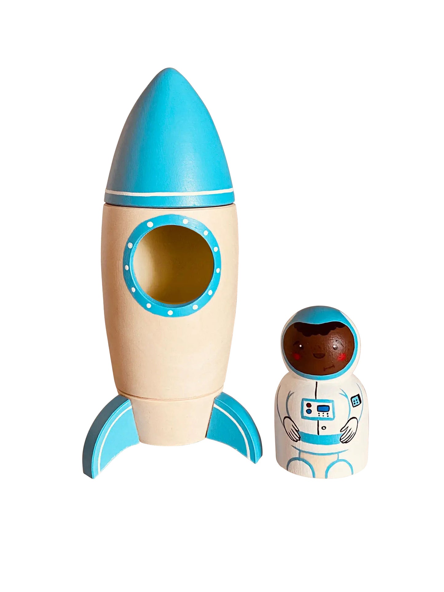 Heirloom Wooden Rocket Ship with Astronaut Cyan Weston Table