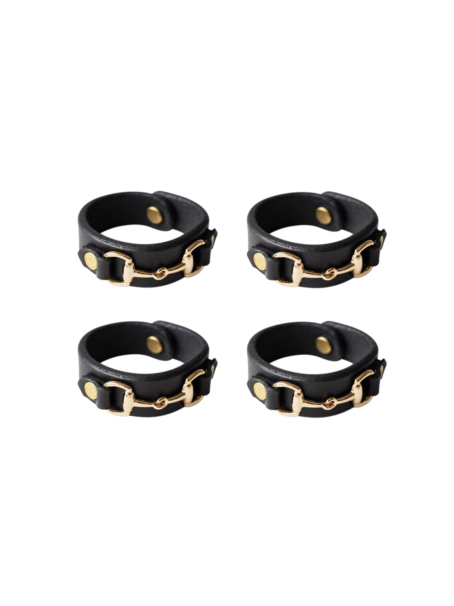 Horse Bit Leather and Brass Napkin Rings Set of Four Black Weston Table