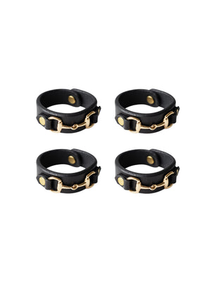  Horse Bit Leather and Brass Napkin Rings Set of Four Black Weston Table 