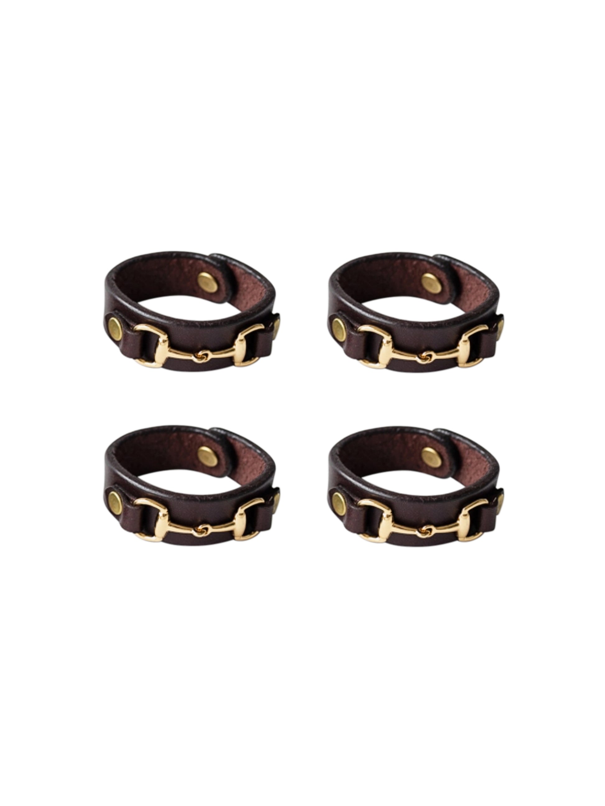 Horse Bit Leather and Brass Napkin Rings Set of Four Brown Weston Table