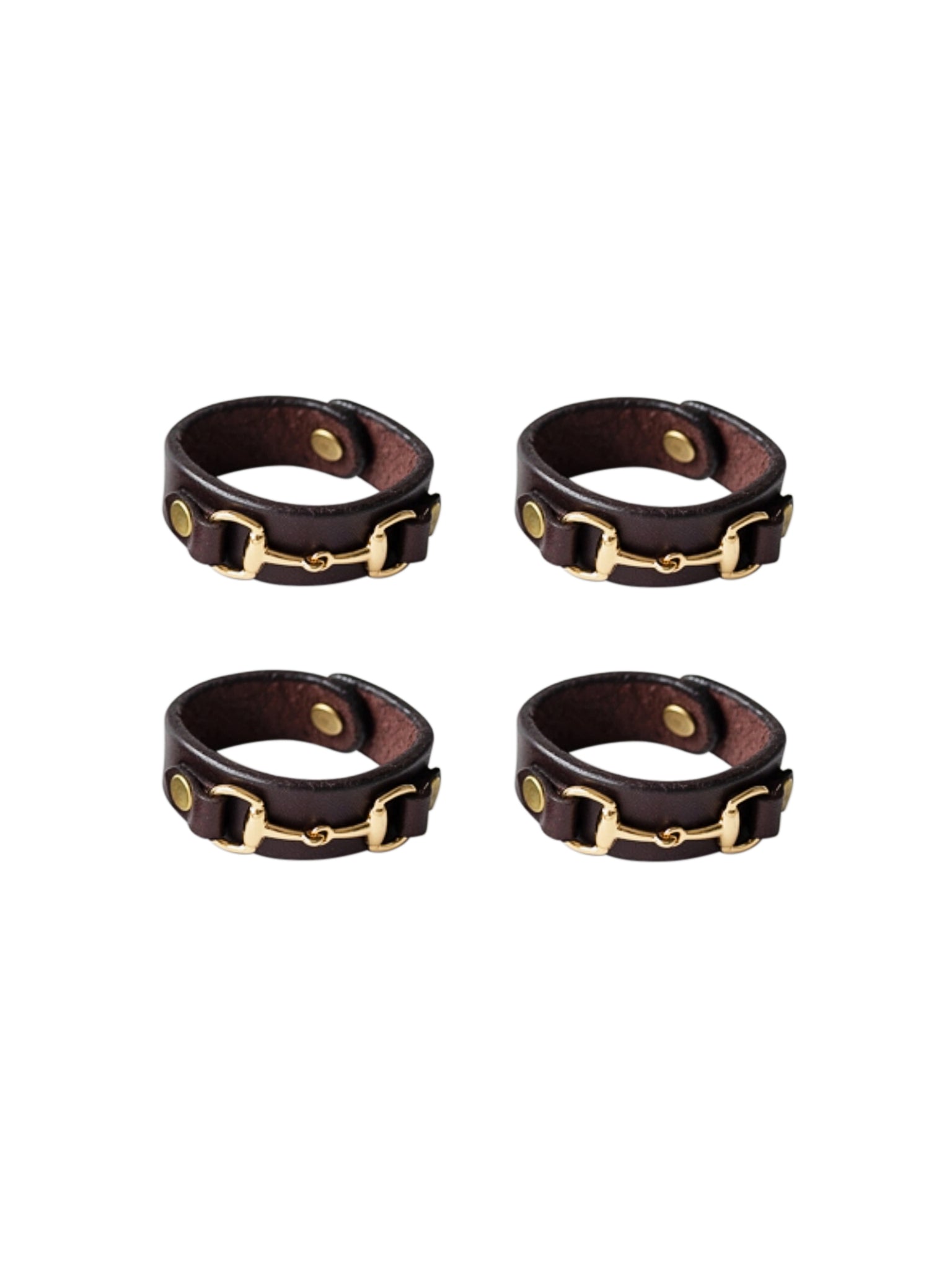 Horse Bit Leather and Brass Napkin Rings Set of Four Brown Weston Table