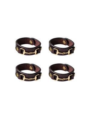  Horse Bit Leather and Brass Napkin Rings Set of Four Brown Weston Table 