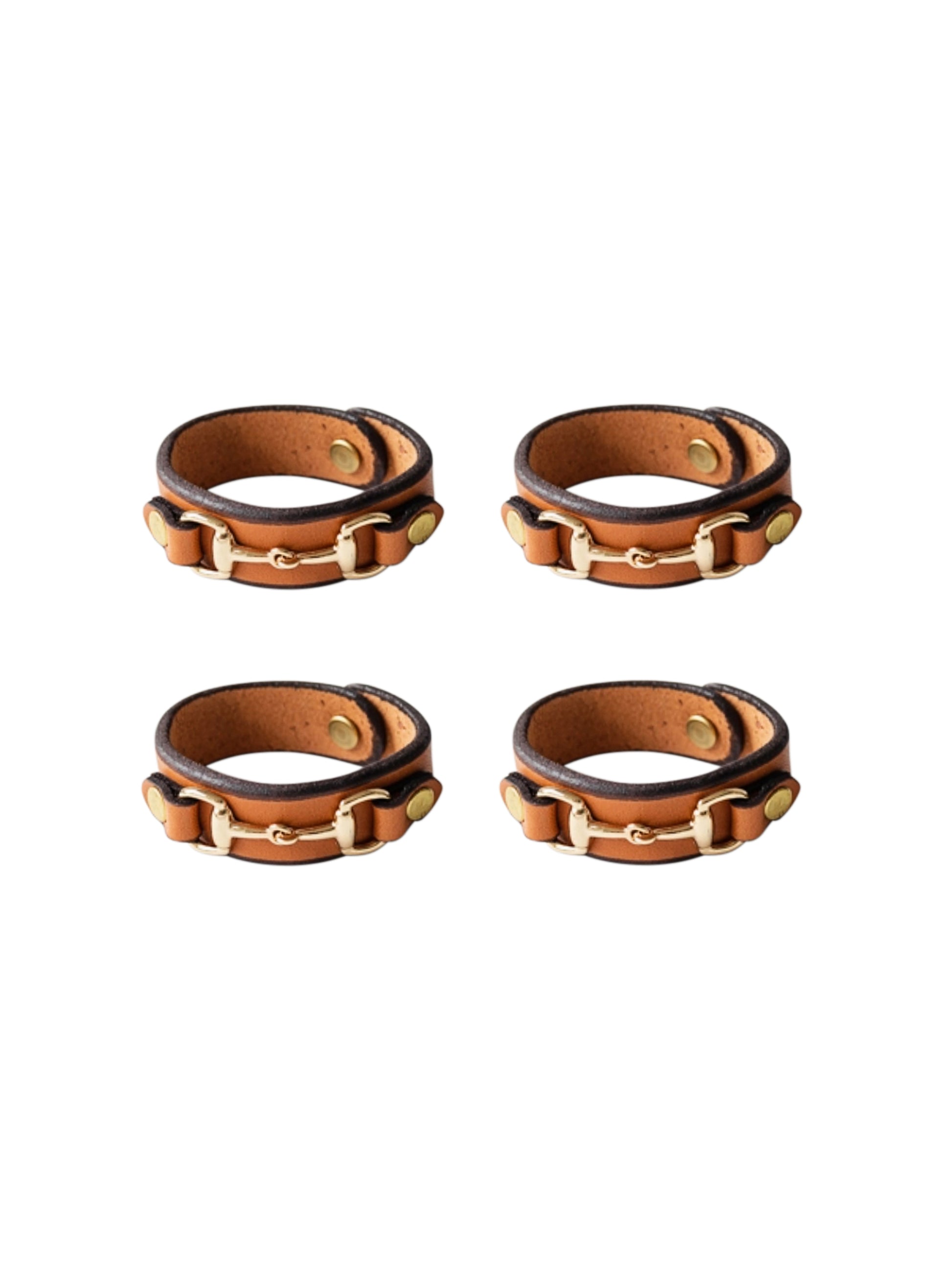 Horse Bit Leather and Brass Napkin Rings Set of Four Orange Weston Table