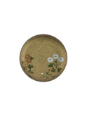 Japanese Ceramic Gold Botanical Mamezara Plate White Dandelion Weston Table