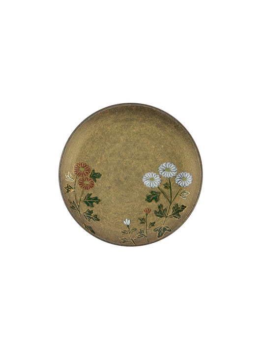 Japanese Ceramic Gold Botanical Mamezara Plate White Dandelion Weston Table