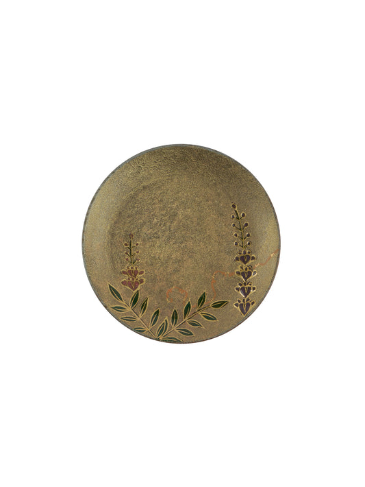 Japanese Ceramic Gold Botanical Mamezara Plate White Dandelion Weston Table