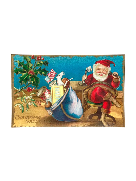 John Derian Christmas Greetings Santa on the Phone Letter Tray Weston Table