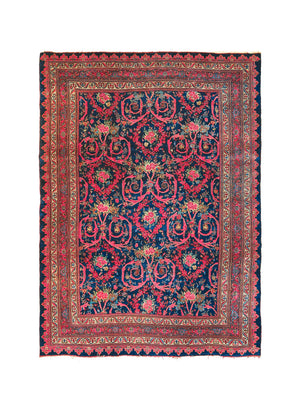  Landry & Arcari 1920s Hand Knotted Persian Navy & Coral Rug Weston Table 