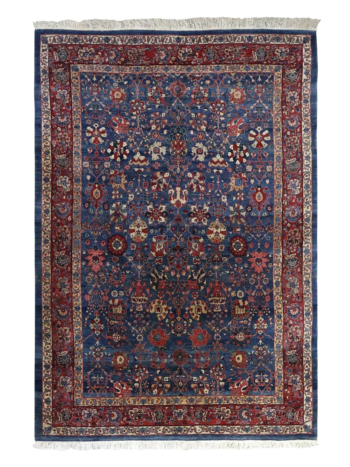 Landry & Arcari Bijar Blue and Crimson Persian Handwoven Rug Weston Table